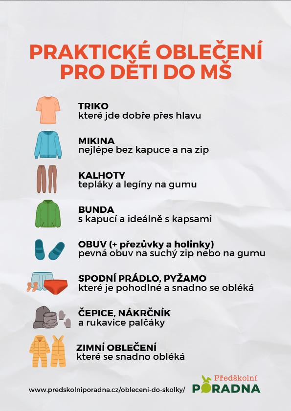 Obrázek s popisem praktického oblečení pro děti do MŠ